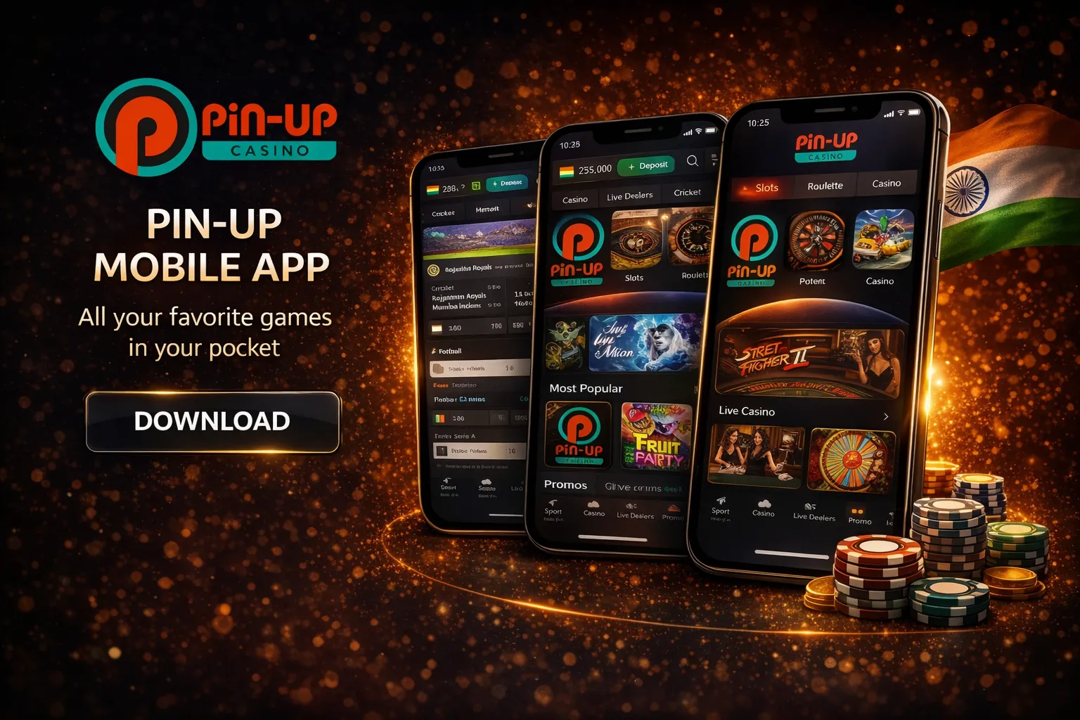 Pin Up Casino app download page on Android — APK download button