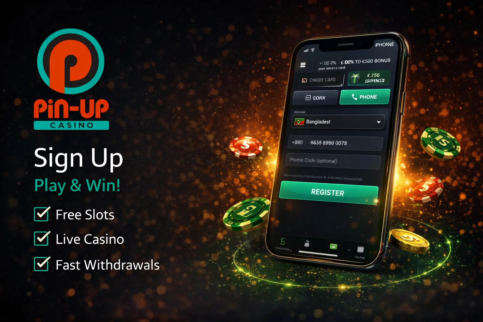 Pin Up Casino India registration form — sign up by phone or email