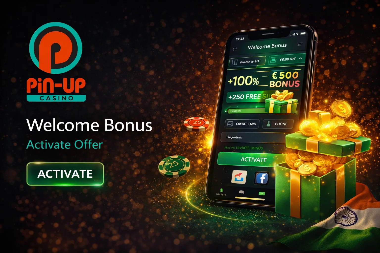Pin Up Casino India welcome bonus — 120% up to ₹450,000 + 250 Free Spins