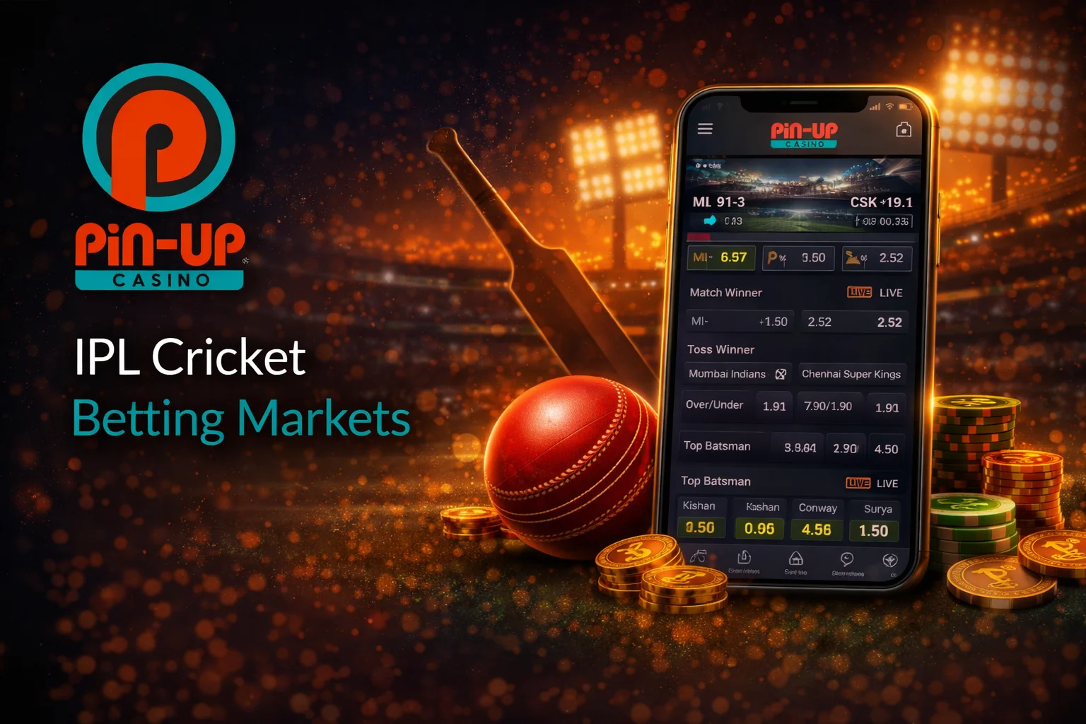 Pin Up IPL cricket betting — match markets, top batsman, live odds for IPL match