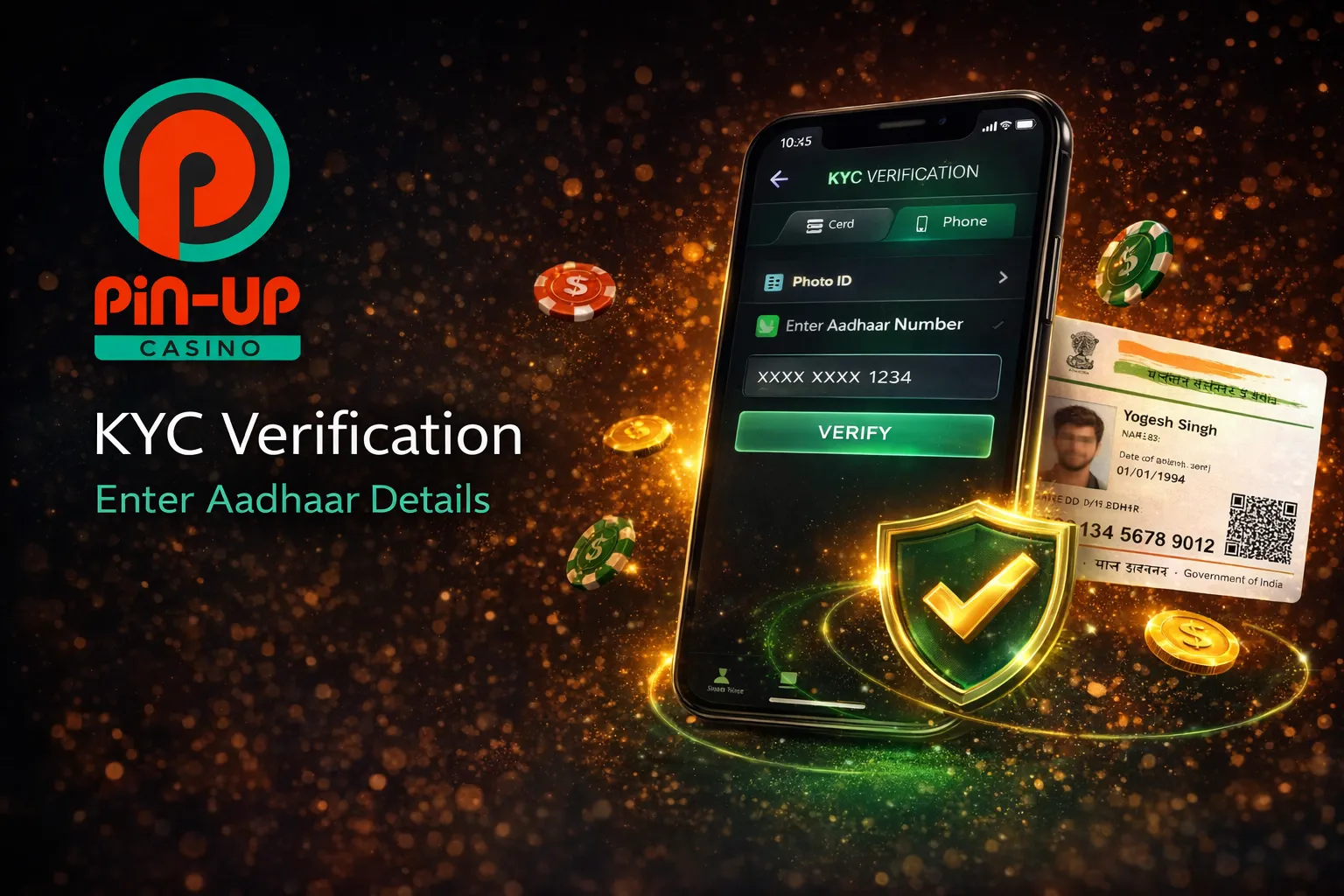 Pin Up Casino KYC verification — uploading Aadhaar Card and proof of address