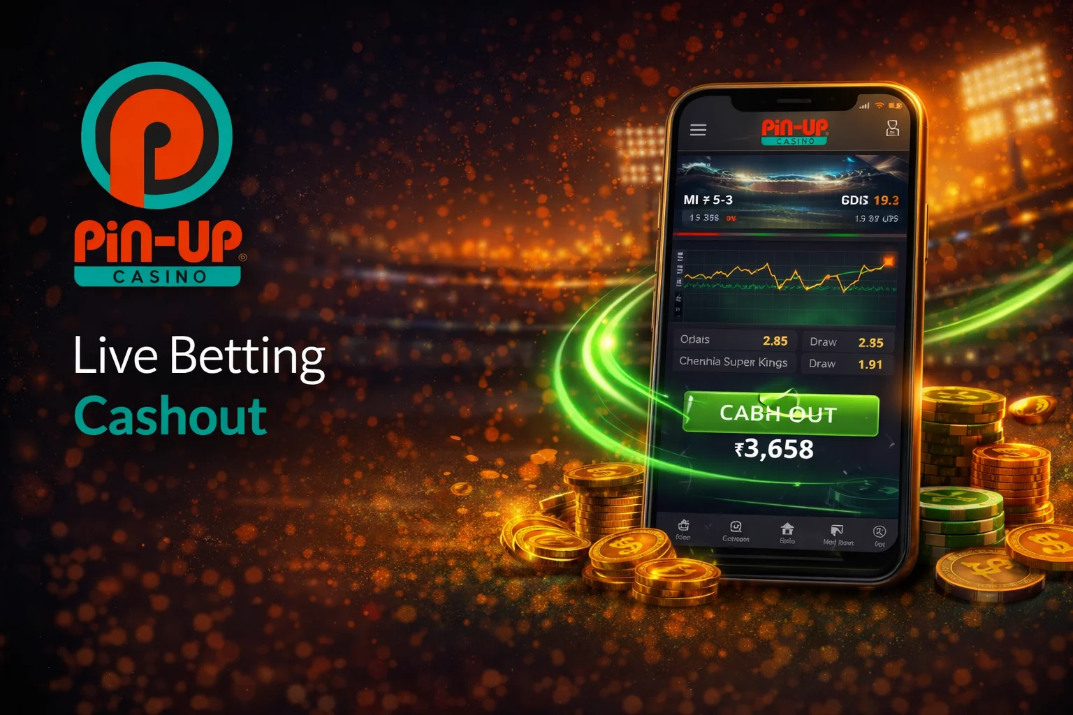 Pin Up live betting interface — real-time odds, cash out button, bet slip