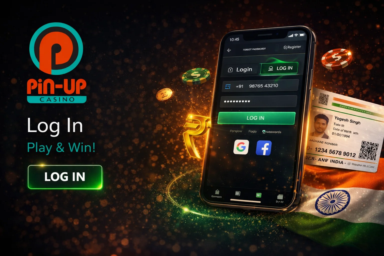 Pin Up Casino login screen — enter phone or email and password