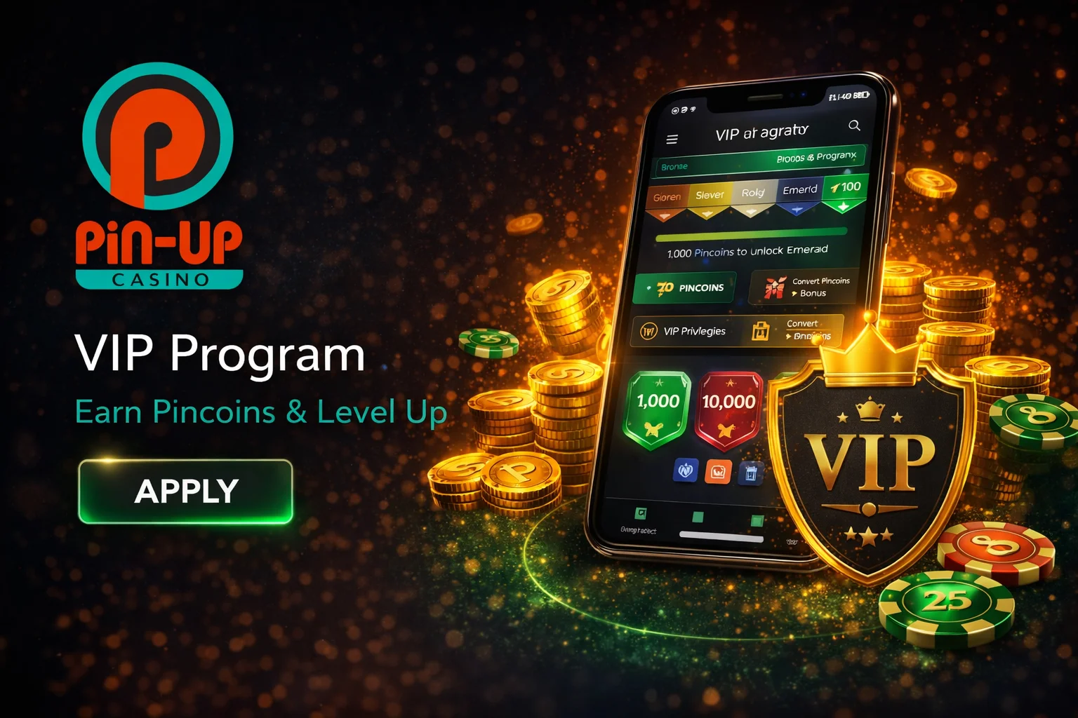 Pin Up Casino VIP Pincoins programme — 9 loyalty tiers with cashback and rewards
